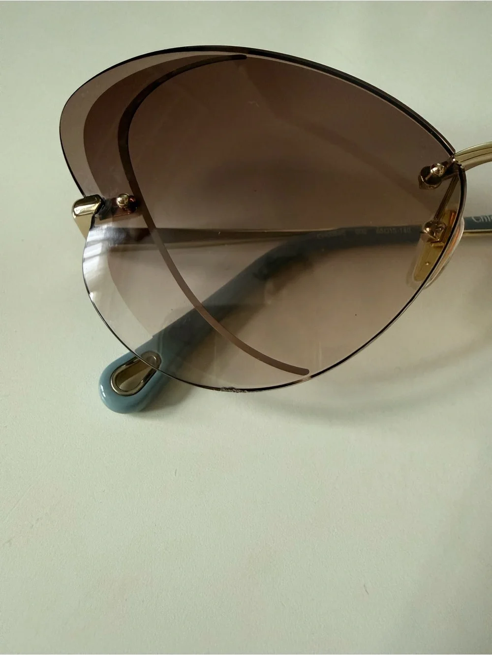 Chloe Gradient Brown Rimless Butterfly Sunglasses with Gold Bridge